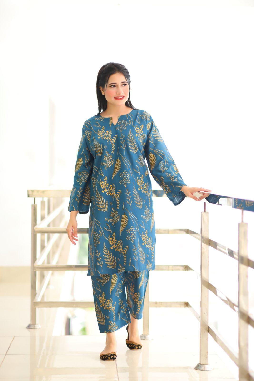 Floral Leaf Print 2Pcs Stitched